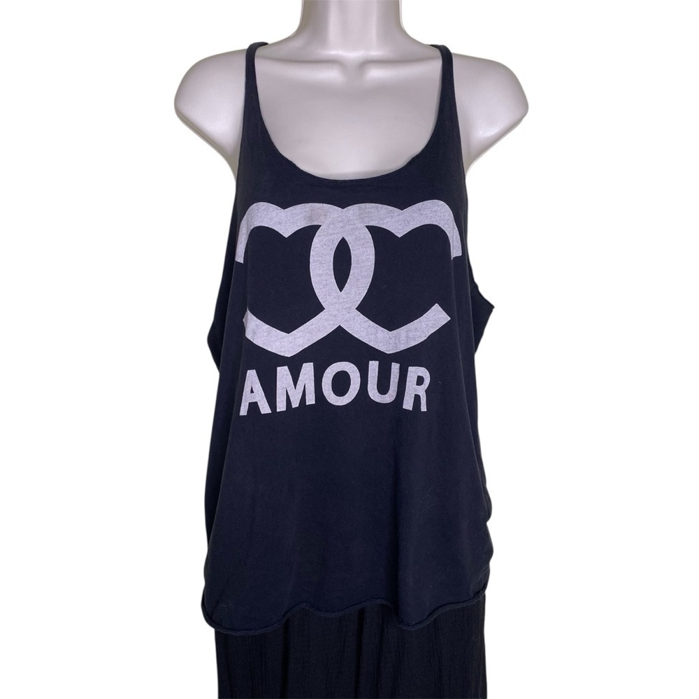 Forever 21 Black and White Amour Heart Print Tank Top Size S Small